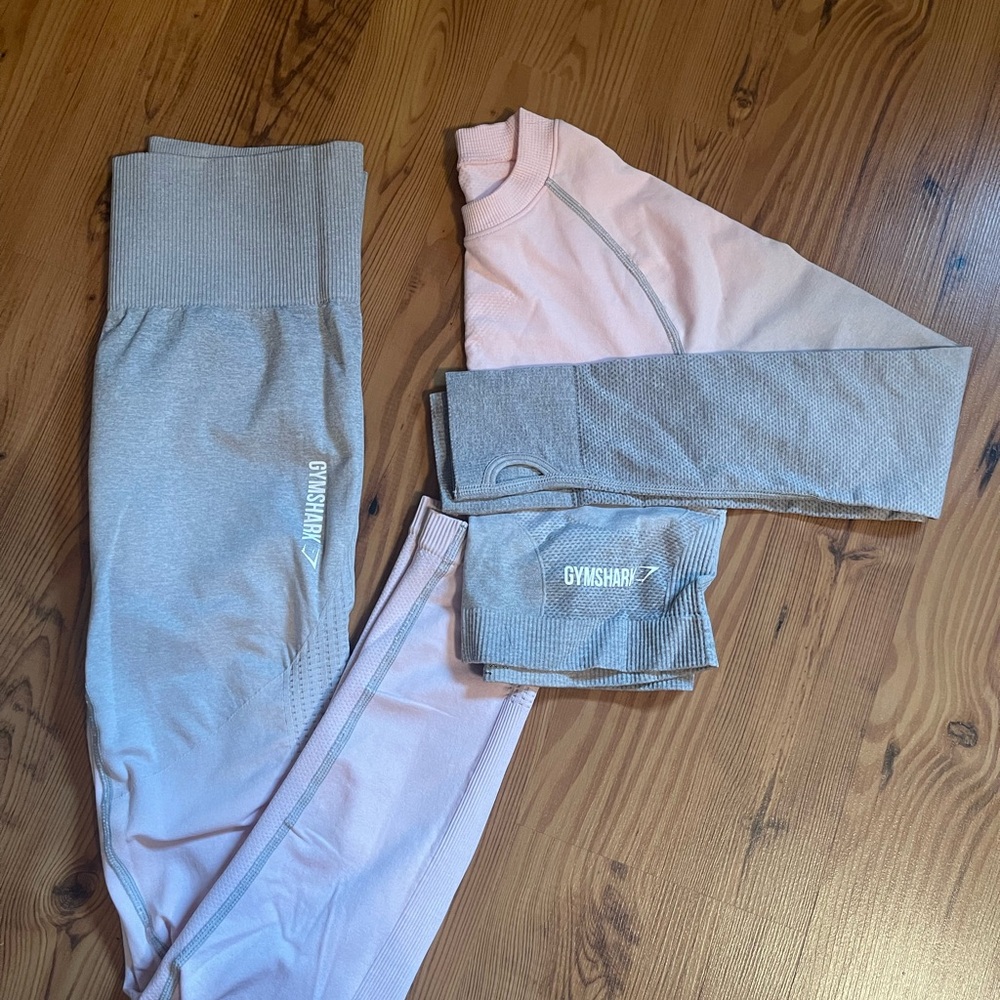 Gymshark Pink and Gray Leggings and top with Color-Block Design